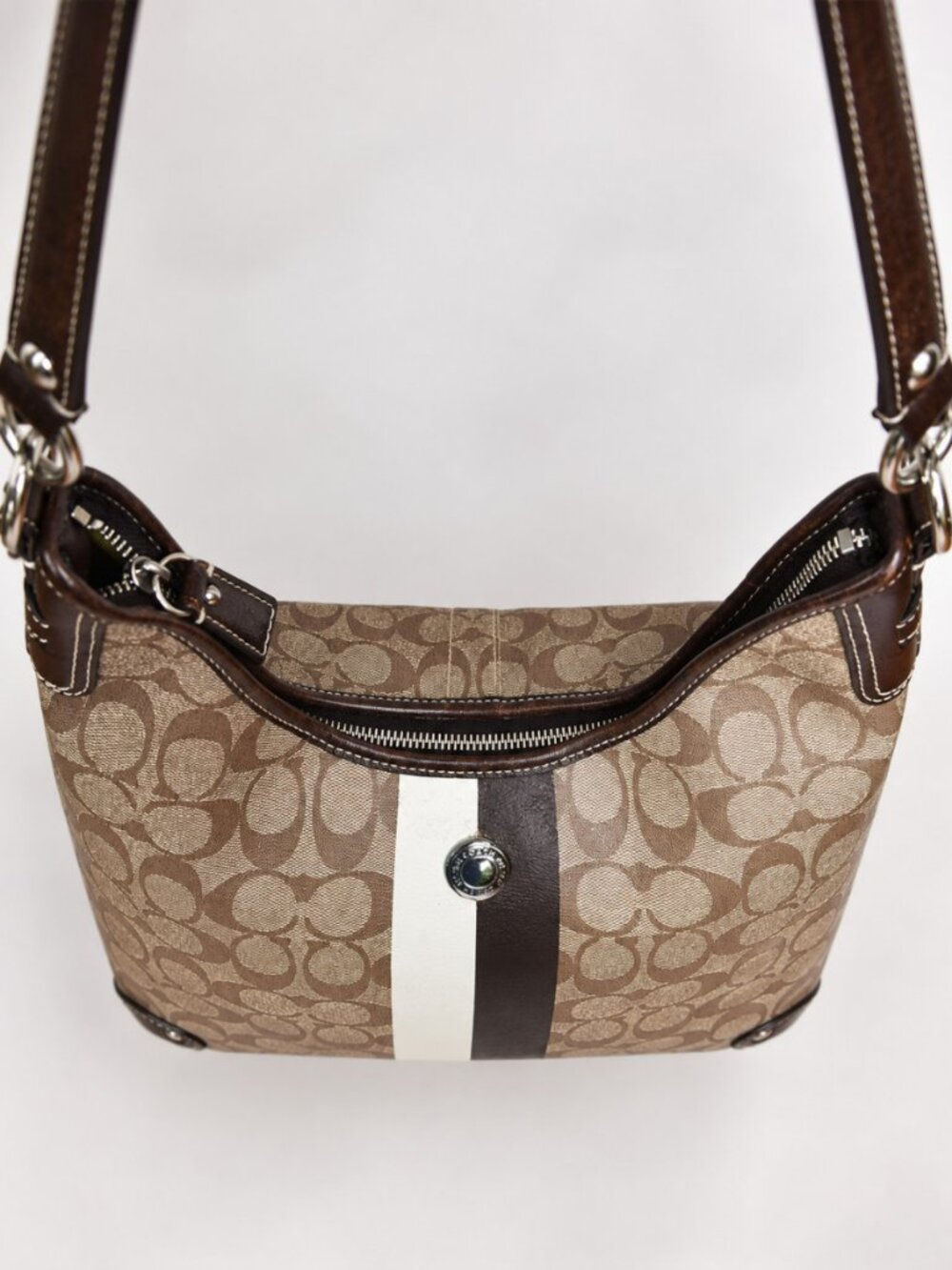 Coach Signature Stripe Chelsea Hobo Shoulder Bag F14476 Khaki Brown - Picture 10 of 13